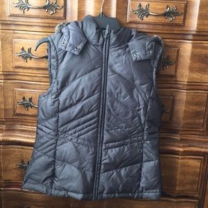 Ann Taylor Loft Grey Vest with Fur Trimmed Hood